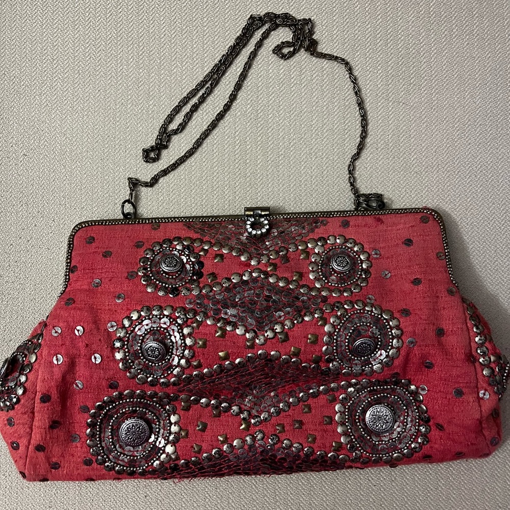Boho Moyna brass studded shoulder handbag purse